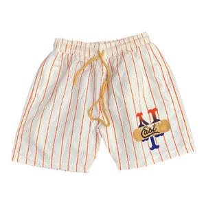 EAST NEW YORK PIN STRIPE SHORTS (WHITE W/ ORANGE)